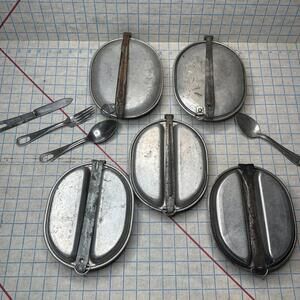 US Military Field Mess Kit Bowl Silverware Lot Of 5 WW1 WW2 M1910 M1932 M1918